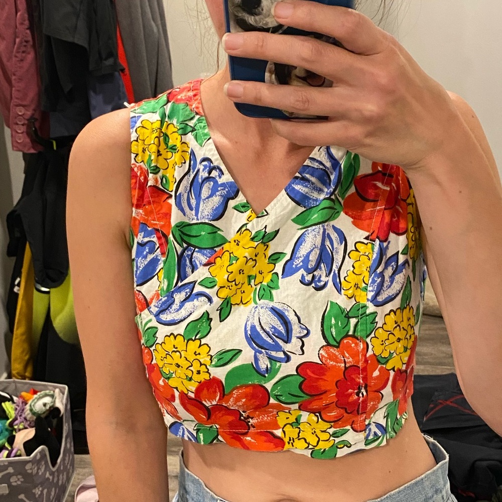 Vintage Hawaiian 90s tropical floral boho wrap crop top small